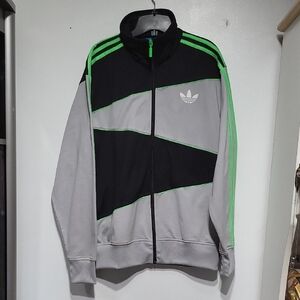adidas Grey, Black & Neon Green Trefoil Track Jacket